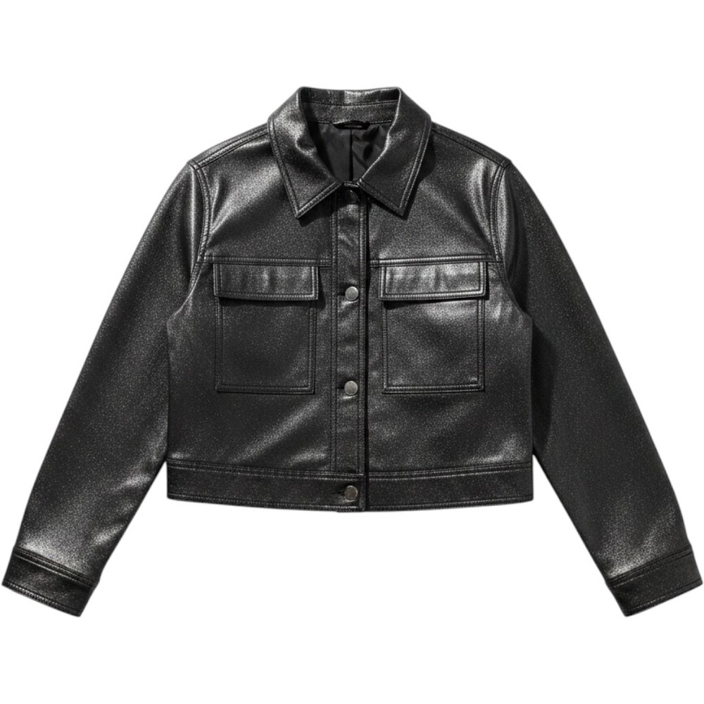 Rebecca Minkoff Metallic Jacket M Black‎ Silver Shimmer Cropped Edgy Rocker Glam